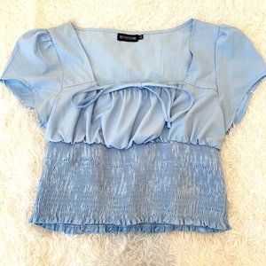 Light Blue Puff Sleeve Princess Short Sleeve Top
